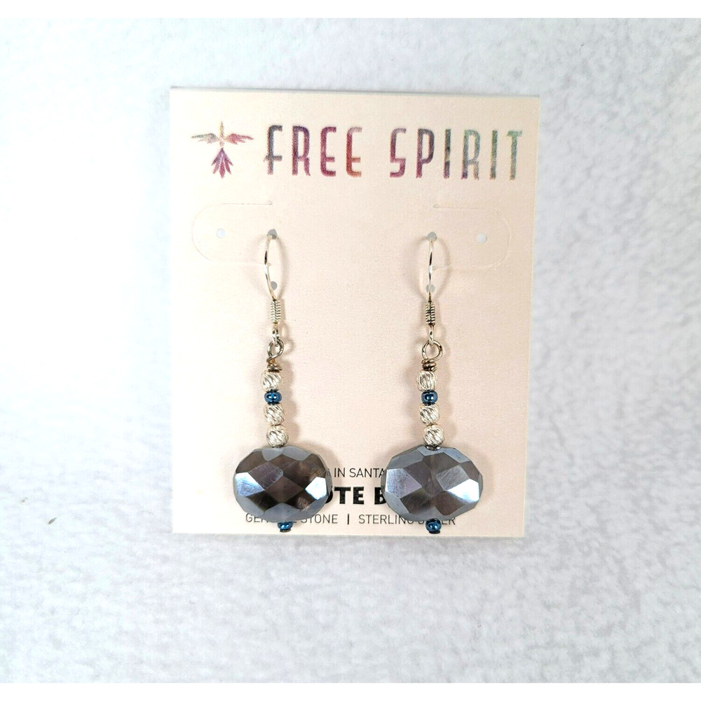Peyote Bird Womens Dangle Earrings 1.5" Blue Crystals Iridescent Beaded Hook